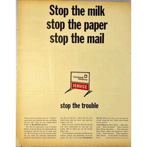 United Delco "Pull in where you see the Delco Sign" Vintage Print Ad 1965